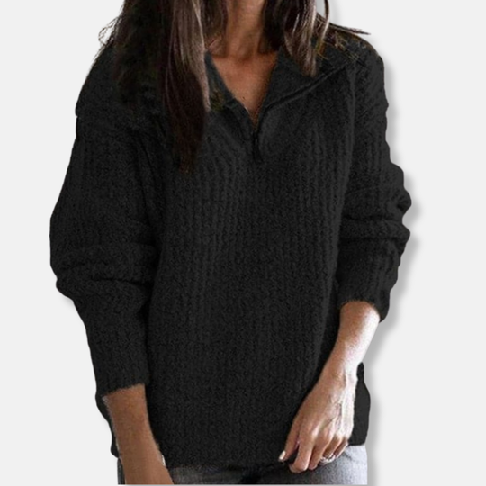EB | Geripptes Halb-Reißverschluss-Kragenpullover Solider Lässiger Schnitt Pullover