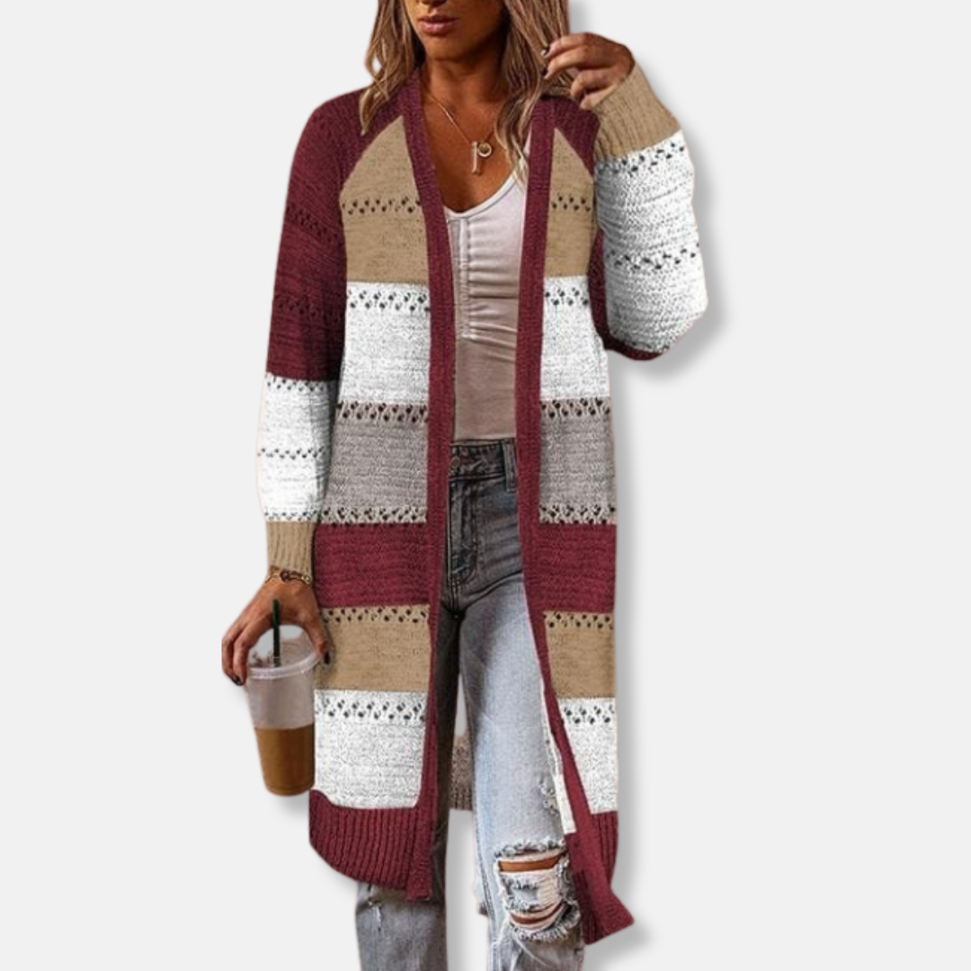 EB | Woll Relaxed Fit Strickjacke Gestreifte Rippbündchen Strickjacke