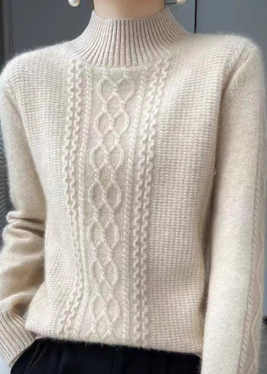 EB | Gemütlicher Hoher Kragen Zopfmuster Pullover Ideal für den Winter
