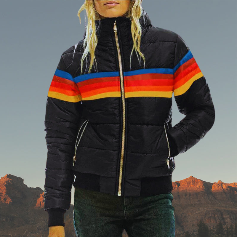 EB | Gestreifter Farbiger Puffer-Stil, Wasserdicht für Frauen Ideal für Herbst Winter