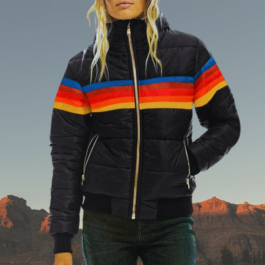 EB | Gestreifter Farbiger Puffer-Stil, Wasserdicht für Frauen Ideal für Herbst Winter