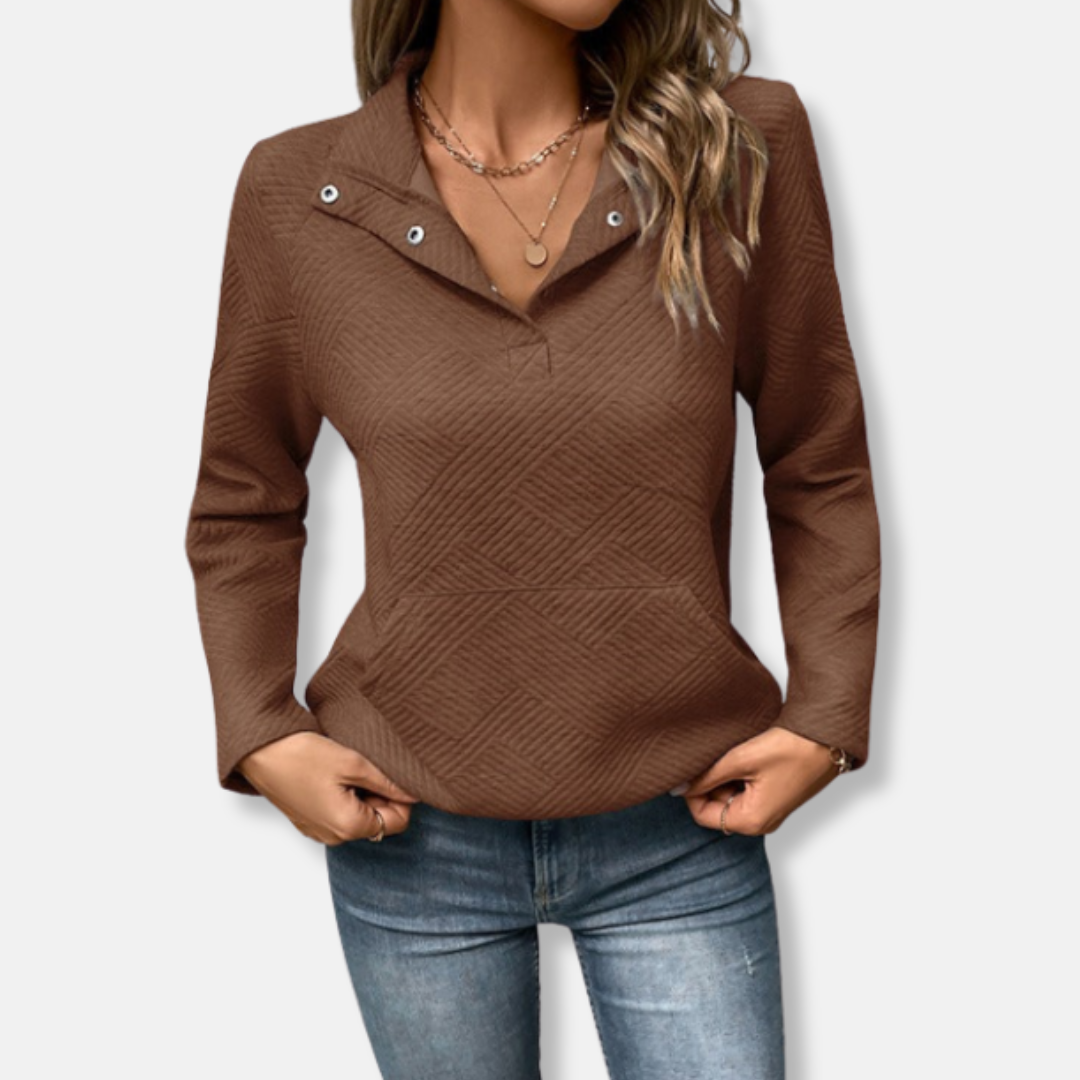 EB | Baumwolle Gestepptes Sweatshirt Lässiger Schnitt mit Kragenpullover