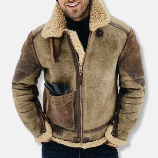EB | Wildleder Aviatorjacke mit Schaffell Gefütterte Kragenjacke