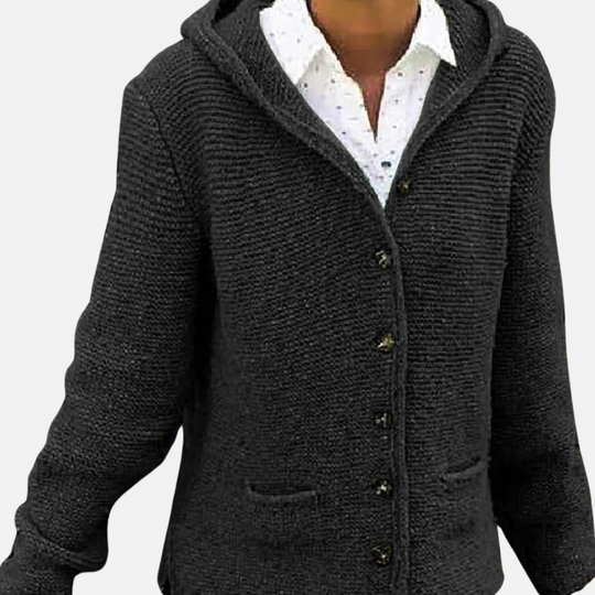 EB | Woll Kapuzencardigan Knopf-Front Rippenstrickcardigan