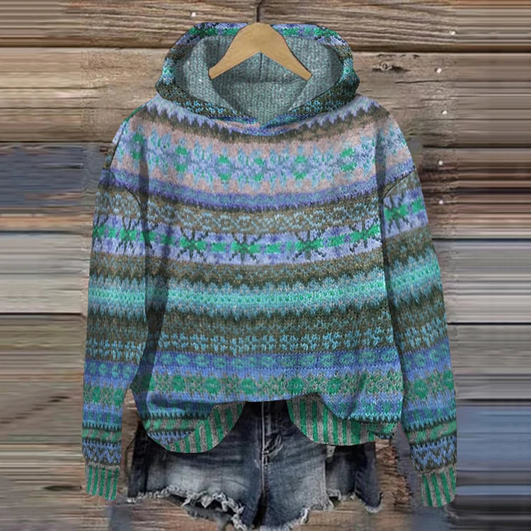 EB | Damen Strickhoodie mit norwegischem Muster und Kapuze