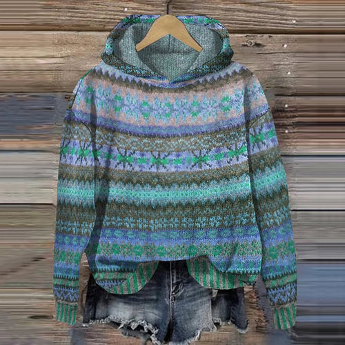 EB | Damen Strickhoodie mit norwegischem Muster und Kapuze