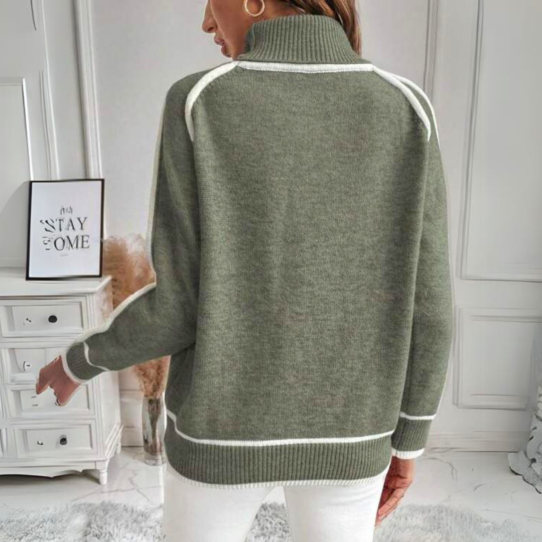 EB | Rollkragenpullover Lockere Passform Lange Ärmel Kontrastdetails