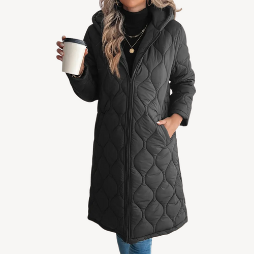 EB | Damen Schwarz Steppkapuzen-Puffermantel