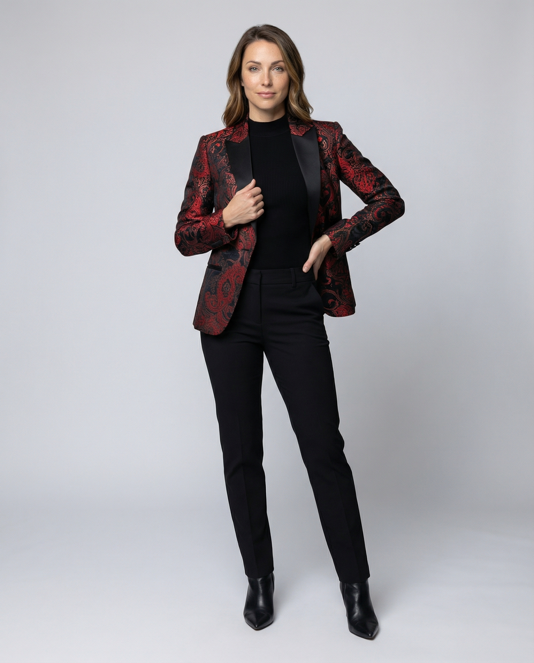 EB | Satin Jacquard Blazer Mit Paisley Muster