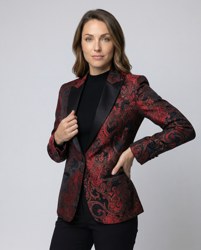 EB | Satin Jacquard Blazer Mit Paisley Muster