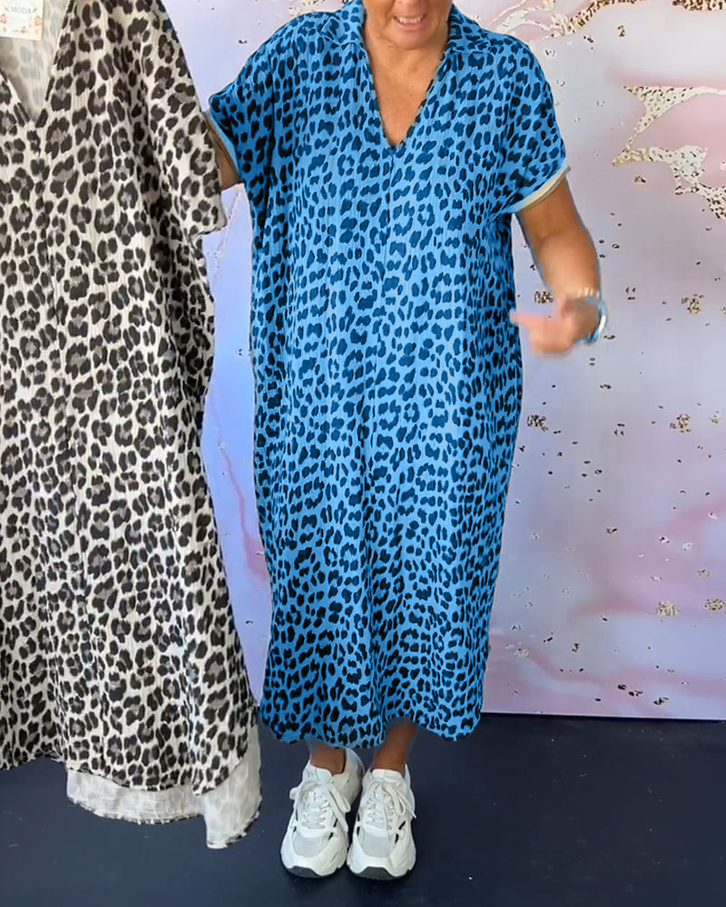 EB | Entspanntes Kleid mit V-Ausschnitt und Leopardenmuster für Damen
