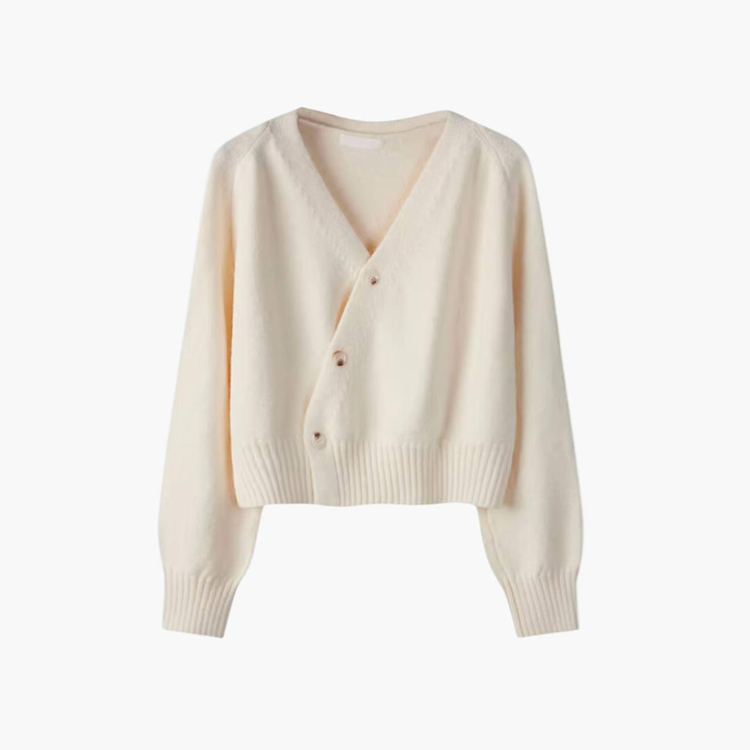EB | Strickjacke mit V-Ausschnitt und Schräger Knopfleiste - Moderner Cardigan für Alltag und Büro
