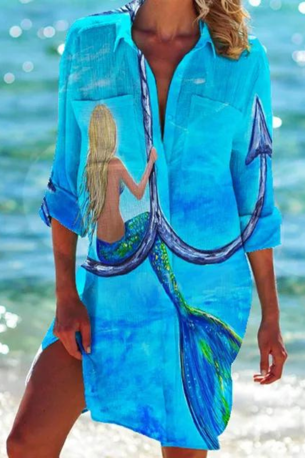 EB - Lange Strandbluse mit Meeresmotiv