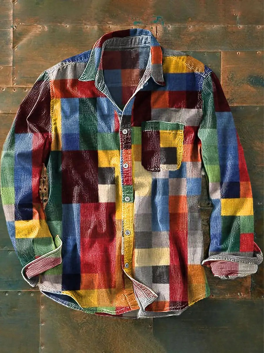 EB | Stylisches Buntes Patchwork Button-Down Hemd