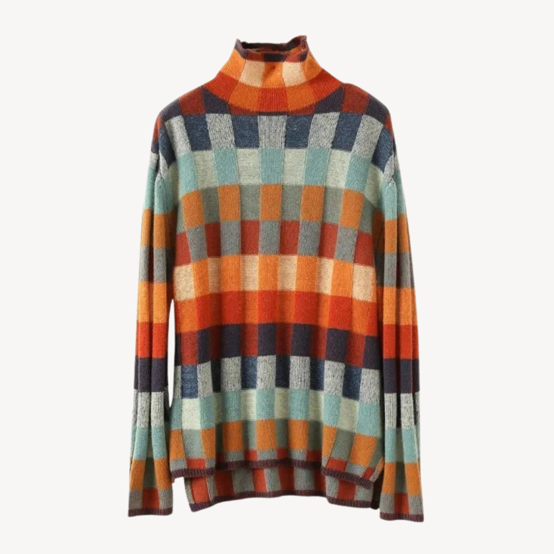 EB | Mehrfarbiger Karierten Strickpullover Damen