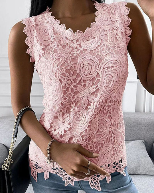 EB | Elegante Bluse in Einer Einfarbigen Farbe mit Spitze