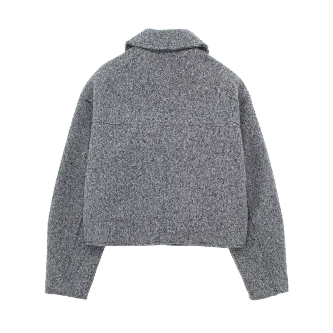 EB | Kurze Wolljacke Scharfer Kragen Strukturiert und Warm