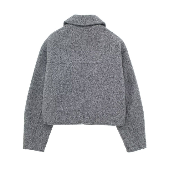 EB | Kurze Wolljacke Scharfer Kragen Strukturiert und Warm