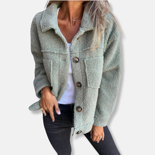 EB | Sherpa-Jacke - Weiche Flauschige Textur - Lockere Passform - Knopfverschluss und Taschen