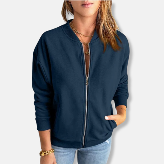 EB | Jacke Leichtes Design Lockere Passform Reißverschluss Rippkante Lässiger Look
