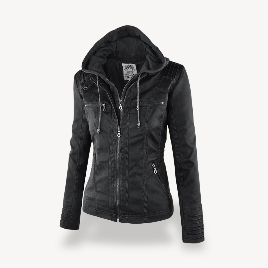 EB | Damen Wasserdichte Lederjacke mit Kapuze