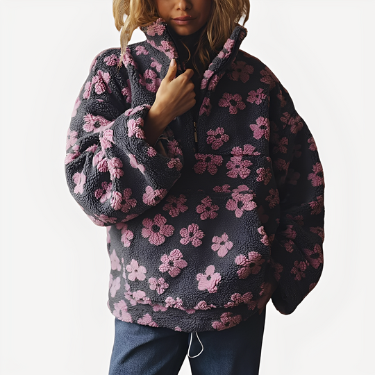 EB | Damen-Sherpa-Pullover mit stilvollem Blumenmuster