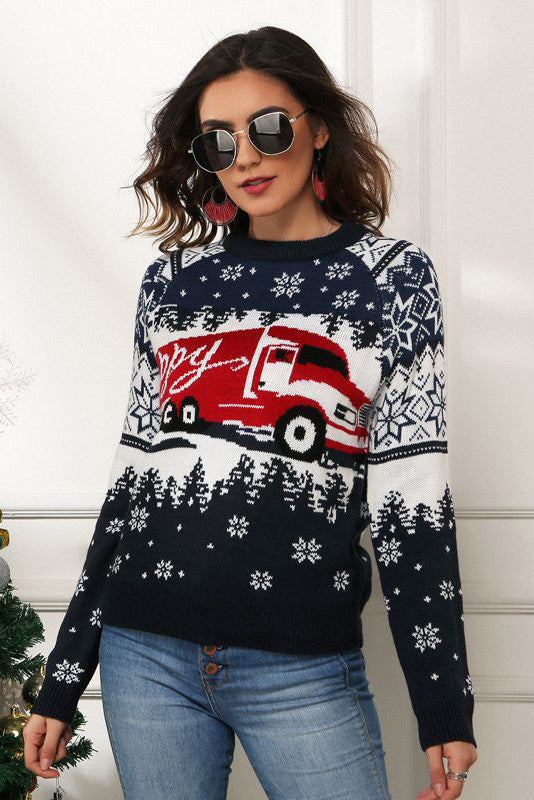 EB | Schneeflocken- und Lkw-Druck Weihnachts-Pullover