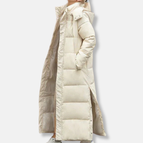 EB | Pufferjacke Woven Blend Gesteppt Maxi Länge Hoher Kragen mit Kapuze