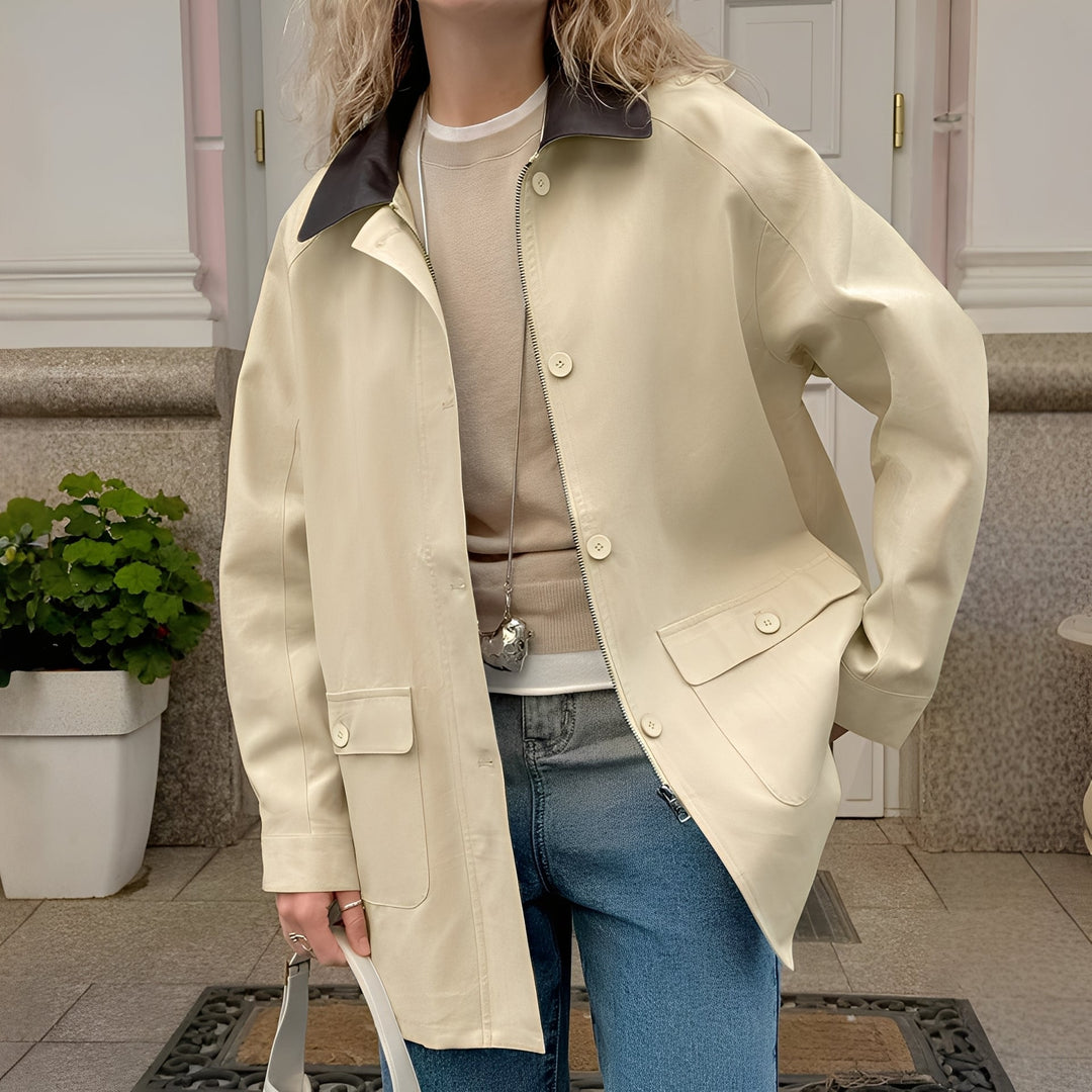 EB | Stylische, lockere Jacke mit Polokragen für Frauen