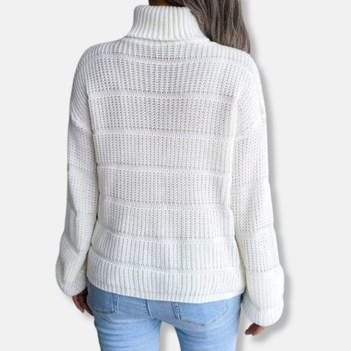 EB | Rollkragenpullover Weiches Strickmaterial Gerippte Optik Lockere Passform Langärmlig