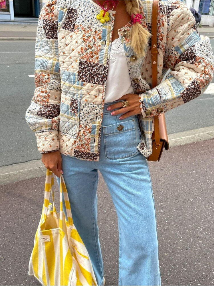 EB | Steppjacke - Patchwork-Design - Bequem und Lockerer Schnitt - Bohemian-Stil