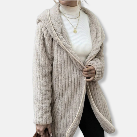 EB | Fleece Übergroßer Cardigan Kapuzen-Rippstruktur-Cardigan