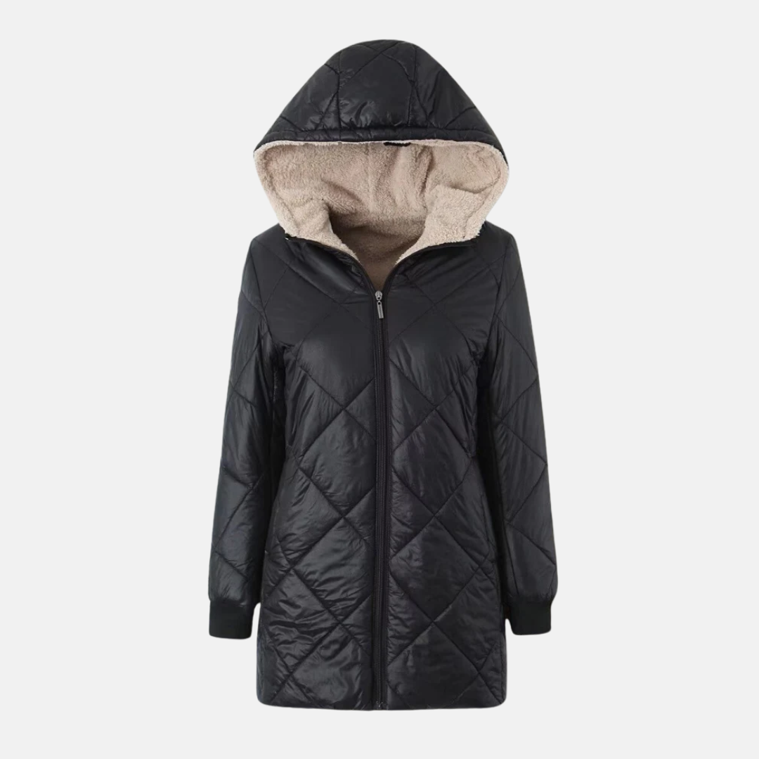 EB | Gepolsterte Jacke - Wendbares Design - Kapuze - Rautensteppung - Rippkanten