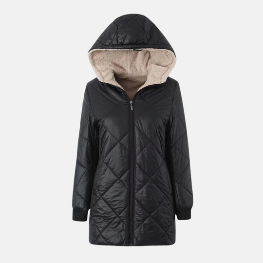 EB | Gepolsterte Jacke - Wendbares Design - Kapuze - Rautensteppung - Rippkanten