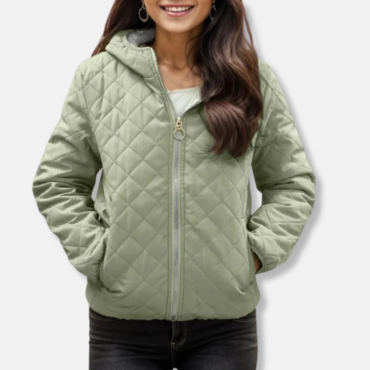 EB | Gepolsterte Jacke - Lockere Passform - Diamantsteppung - Kapuze - Elastischer Saum