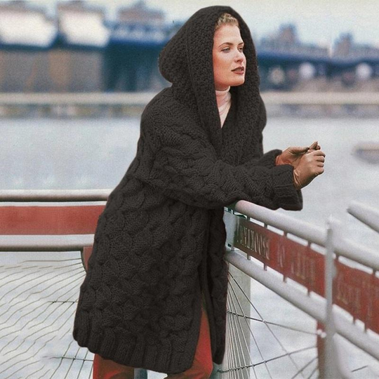 EB | Lange Strickjacke für Frauen mit Kapuze