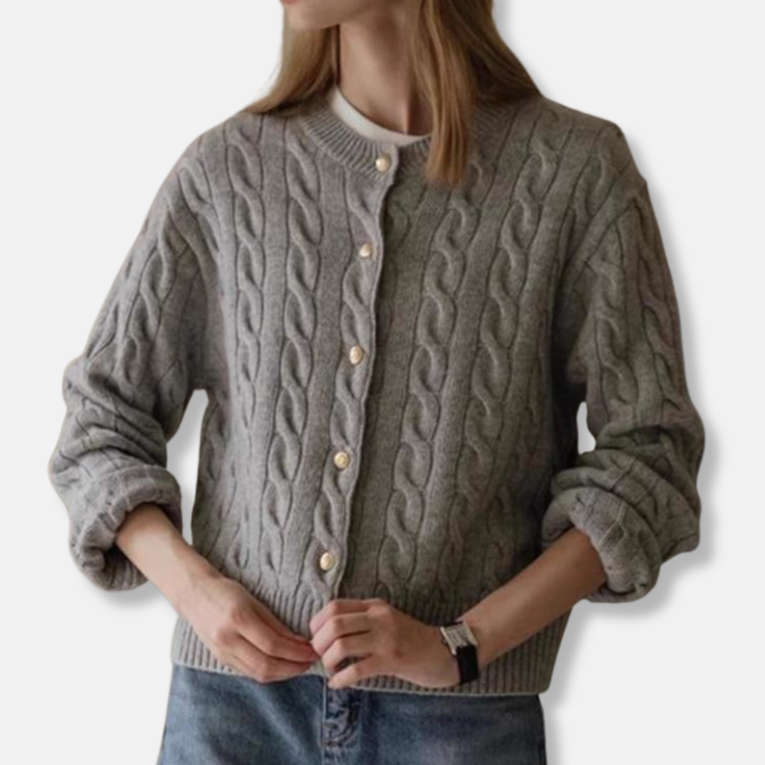 EB | Wolle Kabelstrick Strickjacke Gekürzter Rundhals Strickjacke
