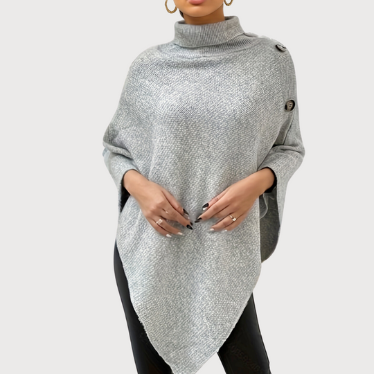 EB | Asymmetrischer Poncho mit Knöpfen Stricktextur Moderner Stil