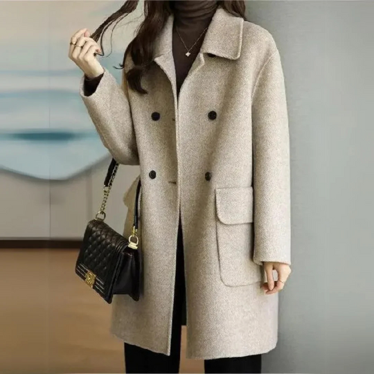 EB | Warme Damen Wolljacke mit Langer Passform und Knopfverschluss