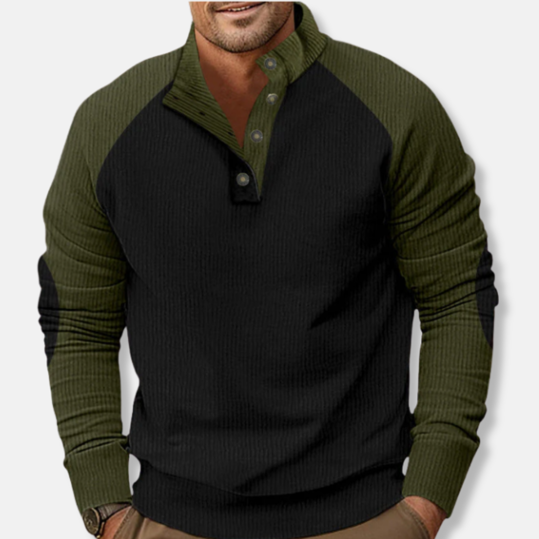 EB | Baumwolle Stehkragen Pullover Raglan Ärmel Ripp Pullover