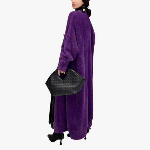 EB | Damen Langer Lila Flauschiger Mantel