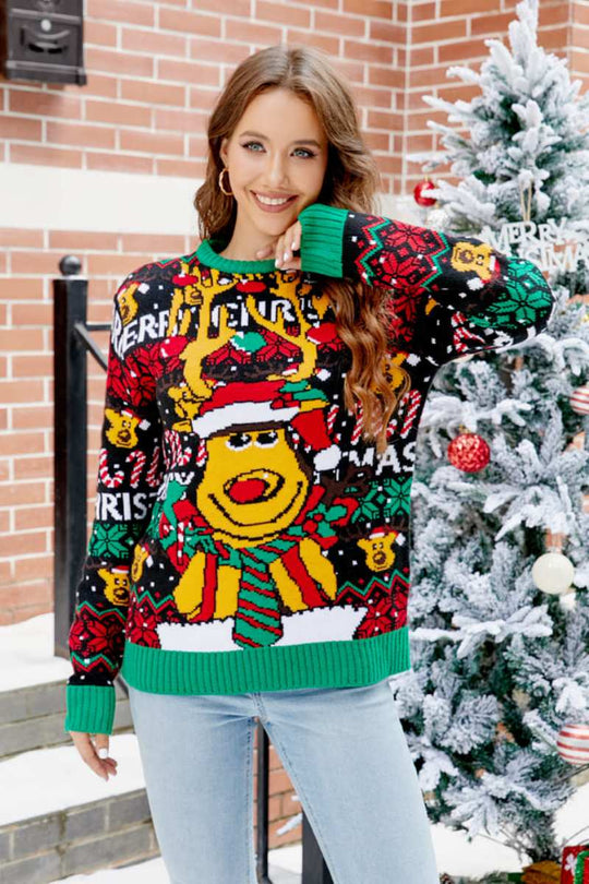 EB | Weihnachts Cartoon Rentier Strickpullover