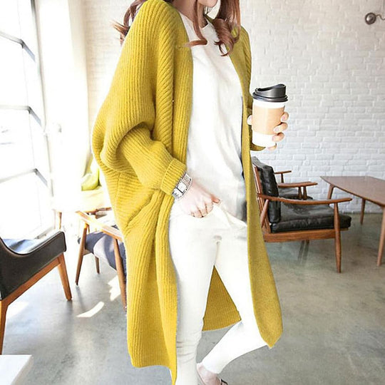EB | Langer Cardigan - Weiches Strickmaterial - Offene Vorderseite - Lockere Passform mit Taschen