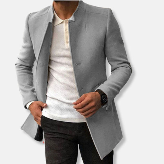 EB | Slim Fit Wollmischung Kragenlos Einreiher Hüftlänge