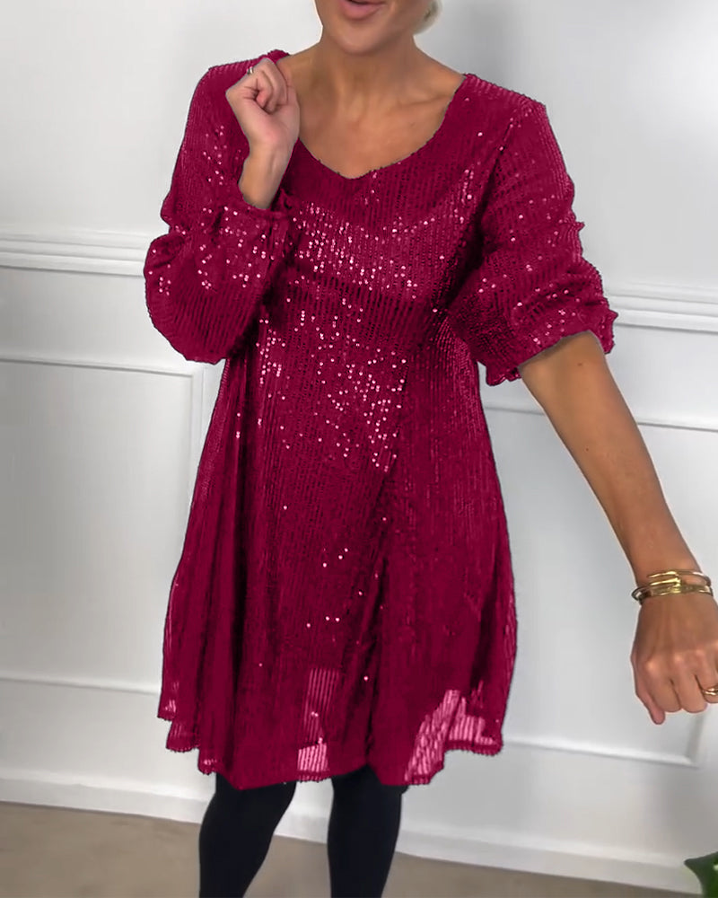 EB | Elegante Laterne Ärmel Pailletten A-Linie