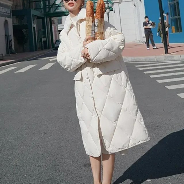 EB | Stylische Übergroße Steppjacke mit Pelzkragen und Knöpfen Ideal für Herbst/Winter
