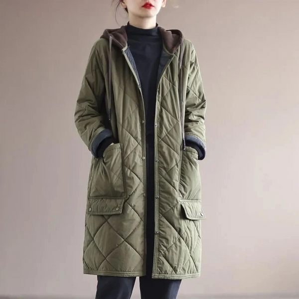 EB | Modern langer einfarbiger gepolsterter Mantel mit Knöpfen Ideal für Herbst/Winter