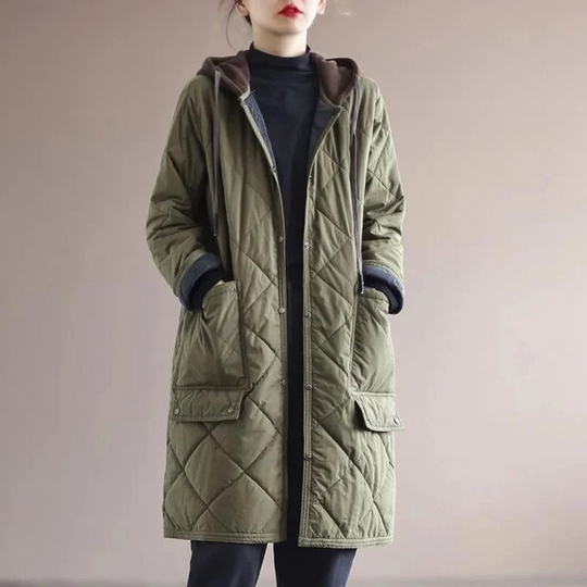 EB | Modern langer einfarbiger gepolsterter Mantel mit Knöpfen Ideal für Herbst/Winter