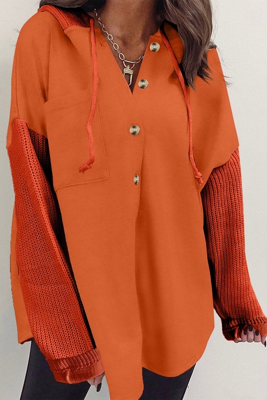 EB | Langärmelige Bluse mit Kapuze und Knöpfen Baumwollmischung Komfort und Stil
