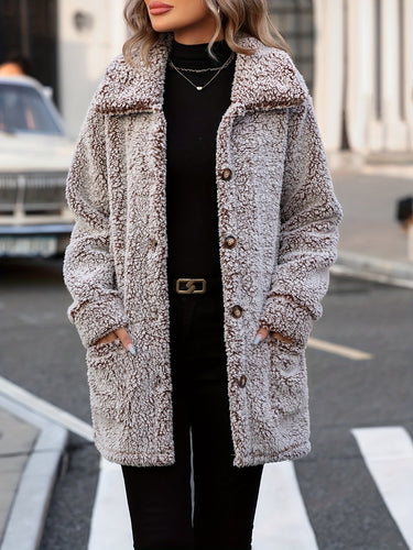 EB | Lange Teddyjacke mit Knöpfen Polyester Komfortabel und Warm